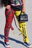 Blue Casual Plaid Straight High Waist Bottoms