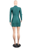 Green Polyester Long Sleeve Mid Solid Hip skirt shorts