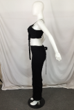 Black Sexy Solid Bandage Spaghetti Strap Sleeveless Two Pieces