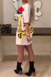 White Casual Fashion Cap Sleeve Short Sleeves O neck Step Skirt Mini Patchwork Colouring Print a