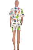 White Fashion Casual Print Character Two Piece Suits pencil Short Sleeve Two Pieces