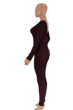 Purple Sexy Print See-through V Neck Skinny Jumpsuits