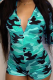 Green Sexy Camouflage Print Patchwork O Neck Skinny Rompers