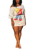 White Fashion Sexy adult Patchwork Print Character Two Piece Suits A-line skirt Short Sleeve Two Pieces