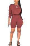 Wine Red Polyester Fashion Street Patchwork Solid Two Piece Suits Straight Long Sleeve Two Pieces