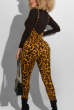 Brown Daily Leopard O Neck Long Sleeve Two Pieces