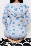 Blue Daily Print V Neck Skinny Jumpsuits