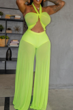 Yellow Sexy Solid See-through Swimwears