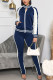 Tibetan Blue Casual Solid Zipper Collar Long Sleeve Two Pieces