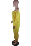 Yellow Fashion Sexy Adult Solid Split Joint Bateau Neck Loose Jumpsuits