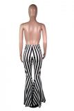 Black and white Polyester Elastic Fly Mid Patchwork Striped Print Boot Cut Pants Pants