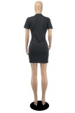 Red Fashion Sexy Solid Ripped Hollowed Out O Neck Short Sleeve Dress