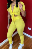 Yellow Fashion Casual Solid Two Piece Suits pencil Short Sleeve Two Pieces