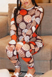 Blue Fashion Casual Print Basic O Neck Regular Jumpsuits