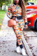 Orange Fashion Casual Print Patchwork Zipper Collar Long Sleeve Two Pieces