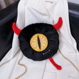 Black Fashion Casual Patchwork Cartoon Chain Strap Crossbody Bag