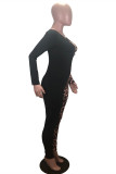 Leopard Print Fashion Casual Leopard Print Patchwork V Neck Skinny Jumpsuits