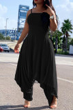 Black Fashion Sexy Patchwork Solid Polyester Sleeveless Slip Jumpsuits