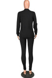 Black Fashion Casual Adult Solid O Neck Long Sleeve Cap Sleeve Regular Two Pieces