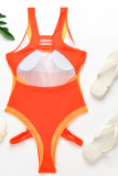 Tangerine Red Sexy Solid Hollowed Out Mesh Swimwears