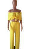 Yellow Polyester Casual Fashion asymmetrical Bandage Solid crop top Straight Loose