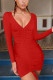 Red Sexy Solid Fold V Neck Wrapped Skirt Dresses