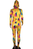 Yellow venetian Fashion Active adult Ma'am Print Two Piece Suits pencil Long Sleeve Two Pieces
