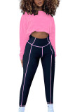 Pink Fashion Sexy Adult Polyester Patchwork Solid Split Joint O Neck Long Sleeve Regular Sleeve Regular Two Pieces
