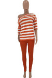 Orange Fashion Striped Two Piece Suits pencil Half Sleeve Two Pieces