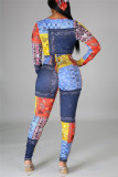 Multi Fashion Sexy V Neck Long Sleeve Regular Sleeve Skinny Print Jumpsuits