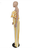 Yellow Fashion Casual Striped Print Strapless Sleeveless Two Pieces