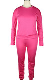 Pink Polyester Sexy Europe and America Patchwork Solid Straight Long Sleeve Two Pieces