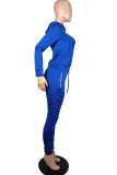 Royal blue Fashion Casual Adult Solid Fold Hooded Collar Long Sleeve Regular Sleeve Regular Two Pieces