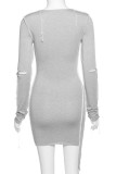 Black Fashion Sexy Print Pierced Patchwork O Neck Long Sleeve Mini Pencil Skirt Dresses