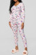 Pink Casual Living Print Basic V Neck Skinny Jumpsuits