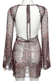 Leopard Print Street Print Leopard Backless Halter Pencil Skirt Dresses