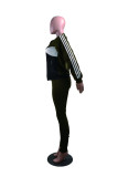 Deep Blue Fashion Casual Patchwork Basic Zipper Collar Long Sleeve Two Pieces