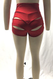 Red Sexy Solid Hollowed Out Skinny High Waist Bottoms