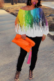 White Sexy Print Patchwork One Shoulder Tops