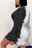 Black Sexy Polyester Gradual Change Print Turndown Collar Long Sleeve Mini Pencil Skirt Dresses
