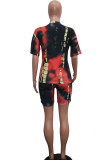 Orange Polyester Fashion Sexy adult Patchwork Print Two Piece Suits Straight Short Sleeve Two Pieces