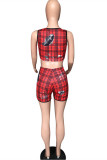 Red Fashion Casual Print Basic U Neck Sleeveless Two Pieces