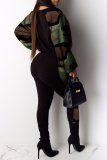 Camouflage Sexy Print Patchwork O Neck Long Sleeve Two Pieces