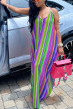 purple Fashion Casual adult Ma'am Spaghetti Strap Sleeveless V Neck Swagger Floor-Length Striped Dresses
