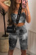 Grey Fashion Casual Print Tie Dye Backless Spaghetti Strap Sleeveless Two Pieces