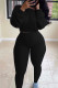 Black Fashion Casual Solid Basic O Neck Long Sleeve Two Pieces