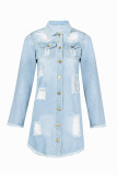 Light Blue Turndown Collar Solid Hole The cowboy Pure Long Sleeve Outerwear