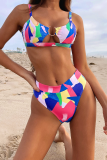 Pink Sexy Print Hollowed Out Split Joint Swimwears