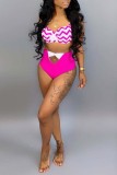 Rose Red Fashion Sexy Print Hollowed Out Swimwears