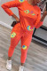 Tangerine Fashion Sexy Adult Polyester Print Split Joint O Neck Long Sleeve Regular Sleeve Regular Two Pieces
